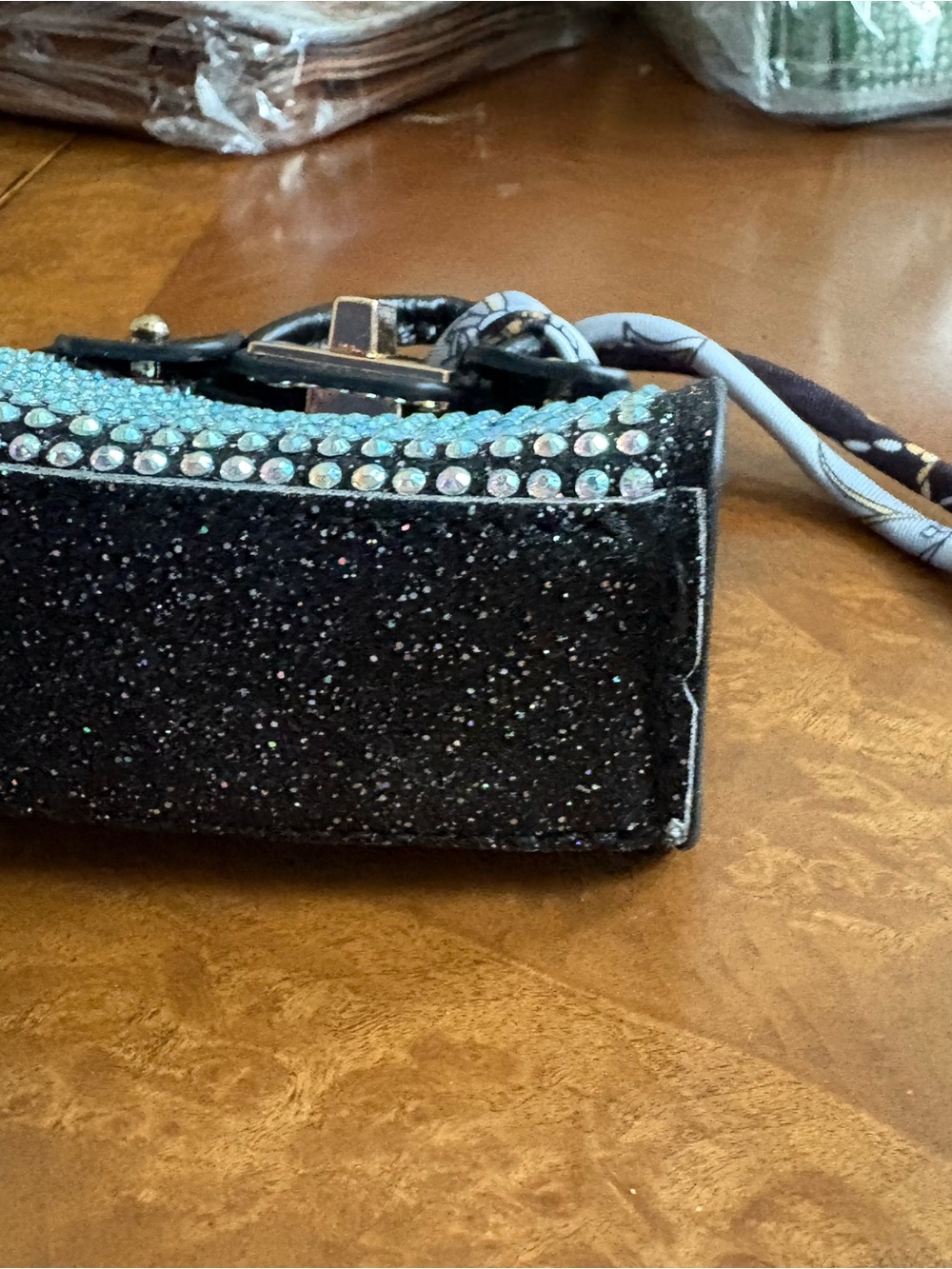 Black Rhinestone Mini Top-Handle Bag - Picture 2 of 6